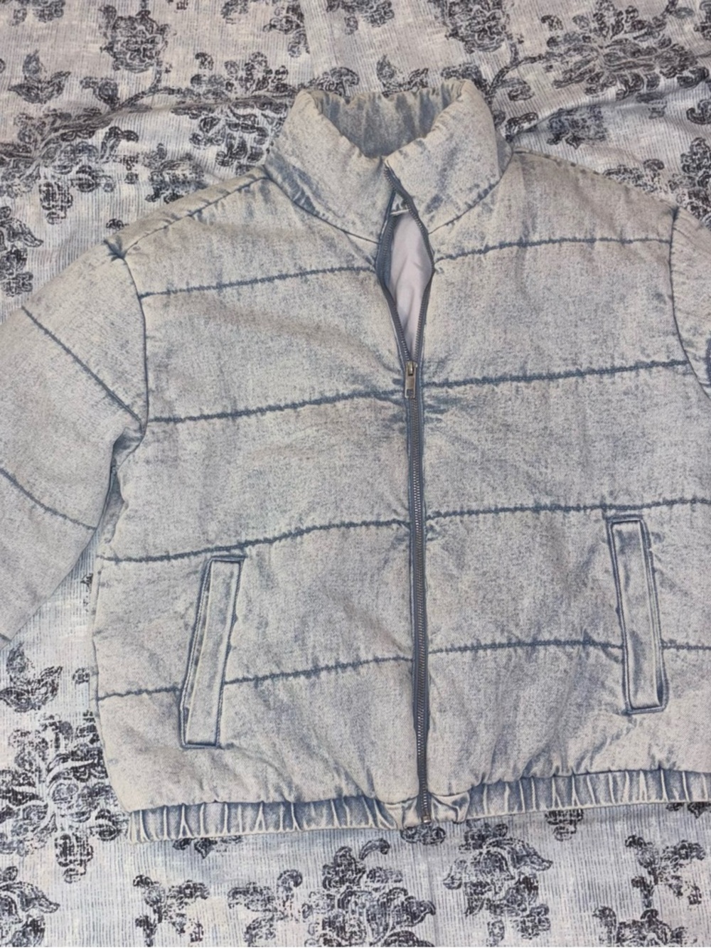 Light Gray/blue  Quilted Puffer Jacket - Women’s